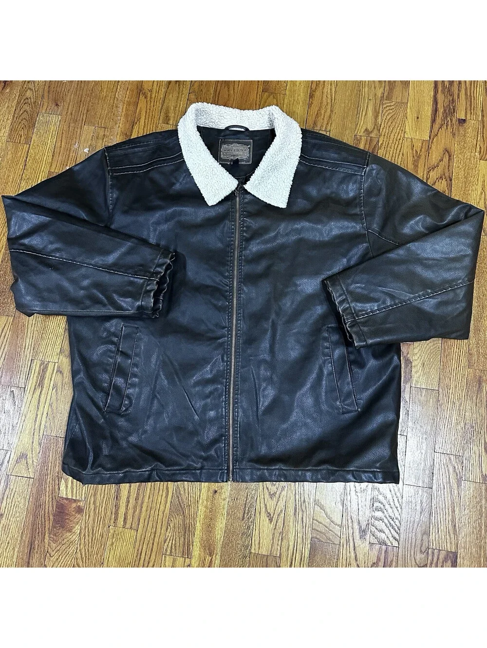 NWOT Vintage Faux Leather Jacket Men's 4X Brown Full Zip Sherpa Collar